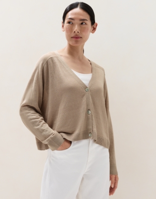 Linen Rich Saddle Shoulder Cropped Cardigan