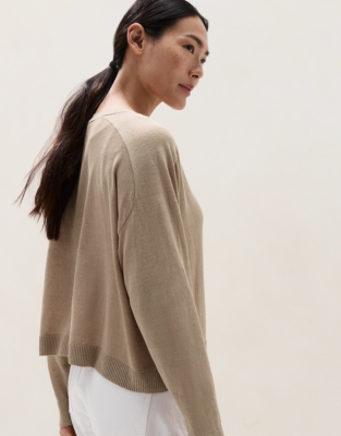 Linen Rich Saddle Shoulder Cropped Cardigan - Fawn