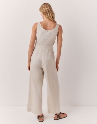 Linen Rich Square Neck Jumpsuit - Flax