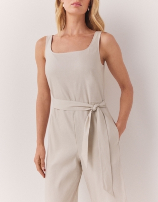 Linen Rich Square Neck Jumpsuit - Flax