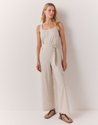 Linen Rich Square Neck Jumpsuit - Flax