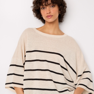 Linen Rich Stripe Oversized Knitted T-shirt