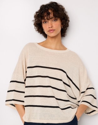 Linen Rich Stripe Oversized Knitted T-shirt