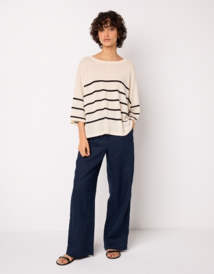 Linen Rich Stripe Oversized Knitted T-shirt