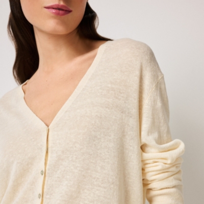 Linen Rich Tiny Button Cardigan - Butter