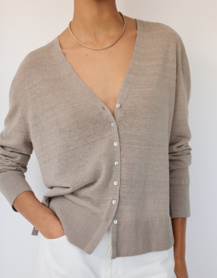 Linen Rich Tiny Button Cardigan - Hazelwood