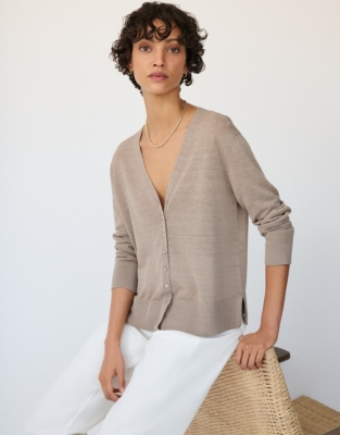 Linen Rich Tiny Button Cardigan - Hazelwood