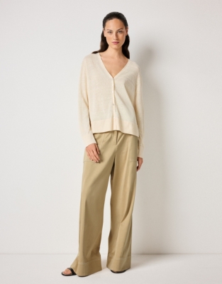 Linen Rich Tiny Button Cardigan - Butter