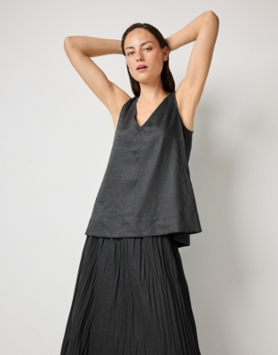 Linen Rich V-Neck Shell Top - Eclipse