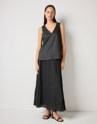 Linen Rich V-Neck Shell Top - Eclipse