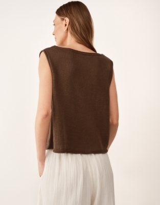 Linen Roll Edge Cropped Tank - Chocolate