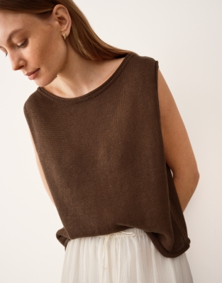 Linen Roll Edge Cropped Tank - Chocolate