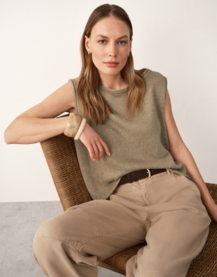 Linen Roll Edge Cropped Tank