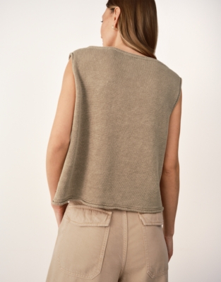 Linen Roll Edge Cropped Tank - Olive