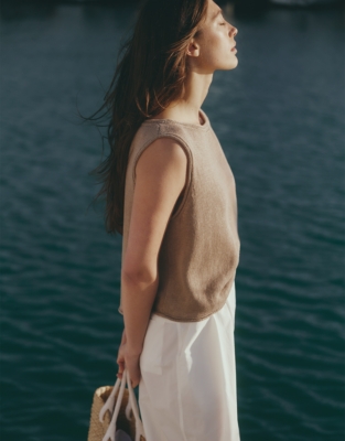 Linen Roll Edge Cropped Tank