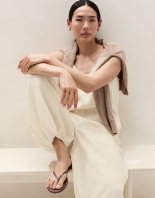 Linen Scoop Neck Elasticated Cuff Jumpsuit - Butter