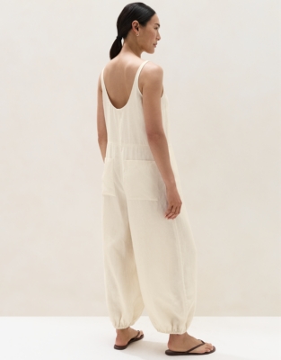 Linen Scoop Neck Elasticated Cuff Jumpsuit - Butter