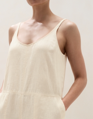Linen Scoop Neck Elasticated Cuff Jumpsuit - Butter