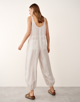 Linen Scoop Neck Elasticated Cuff Jumpsuit - Porcelain