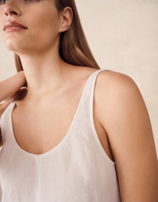 Linen Scoop Neck Playsuit - Porcelain