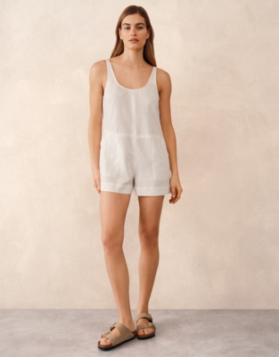 Linen Scoop Neck Playsuit - Porcelain