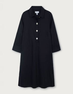 Linen Shirt Dress with Oversized Buttons - Black