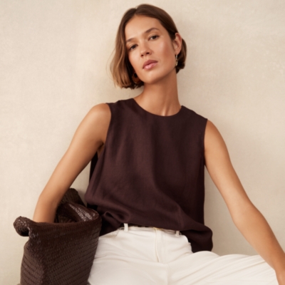 Linen Shoulder Detail Shell Top