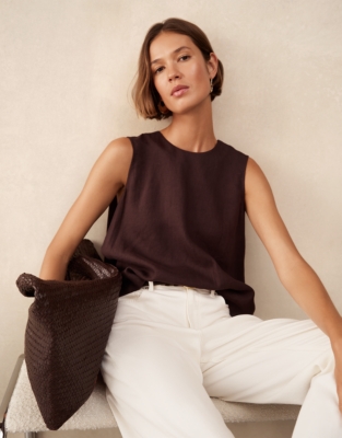 Linen Shoulder Detail Shell Top