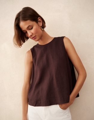 Linen Shoulder Detail Shell Top