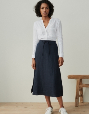 Navy linen skirt uk sale