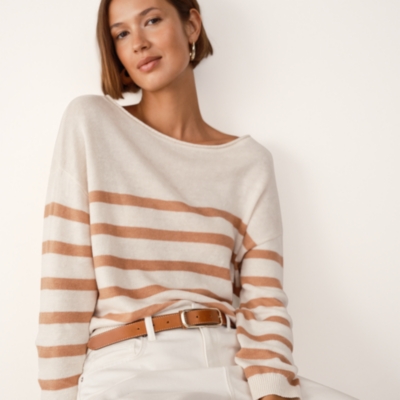 Linen Slash Neck Stripe Jumper