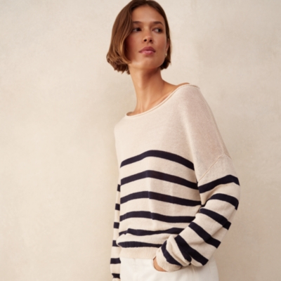 Linen Slash Neck Stripe Jumper