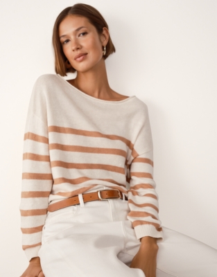 Linen Slash Neck Stripe Jumper