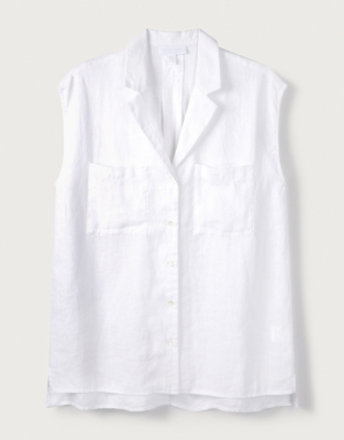 Linen Sleeveless Shirt  - White