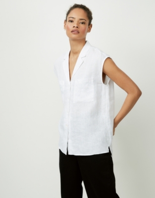 Linen Sleeveless Shirt  - White