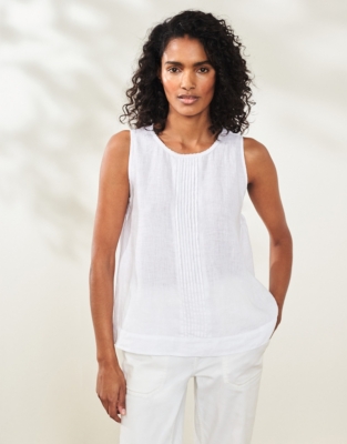 Linen Sleeveless Top - White