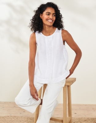 Linen Sleeveless Top - White