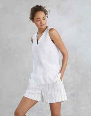 white linen sleeveless top