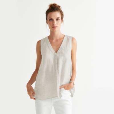 white linen sleeveless top