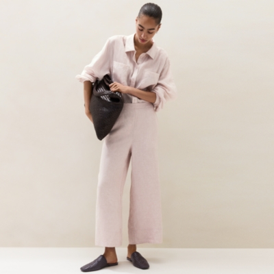 Linen Stitch Cropped Wide Leg Trousers