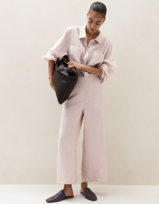 Linen Stitch Cropped Wide Leg Trousers