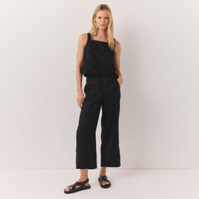 Linen Stitch Detail Cropped Wide Leg Pants