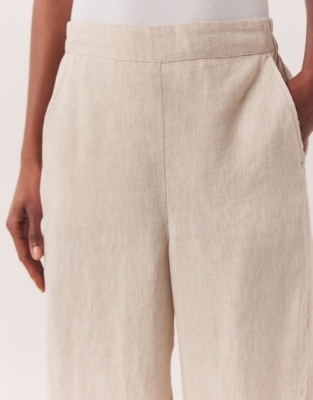Linen Stitch Detail Cropped Wide Leg Pants - Flax