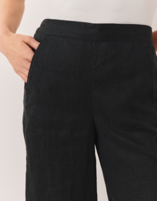 Linen Stitch Detail Cropped Wide Leg Pants