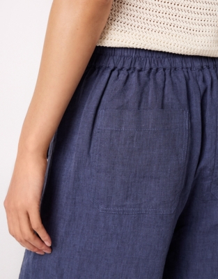 Linen Stitch Detail Cropped Wide Leg Trouser - Indigo