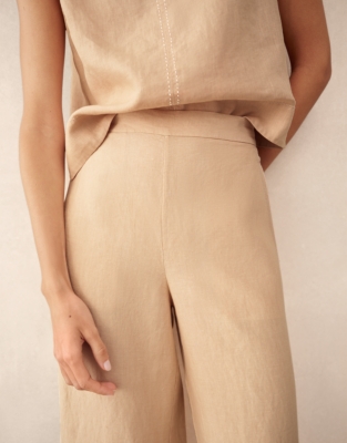 Linen Stitch Detail Cropped Wide Leg Trouser