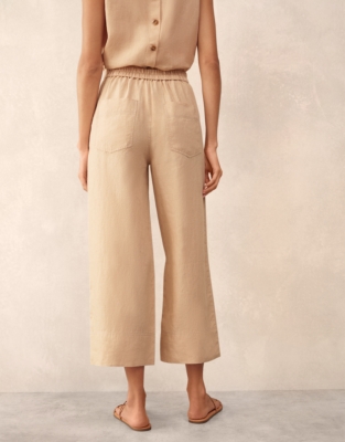 Linen Stitch Detail Cropped Wide Leg Trouser