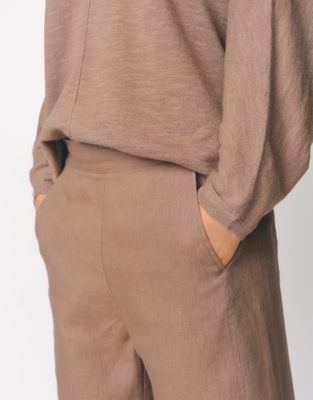 Linen Stitch Detail Cropped Wide Leg Trousers - Mouse