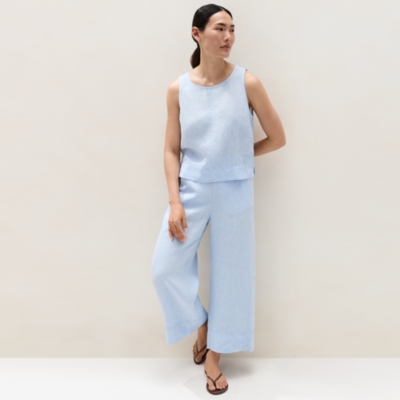Linen Stitch Detail Cropped Wide-Leg Trousers