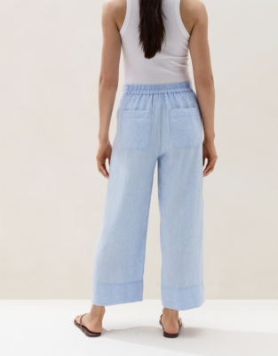 Linen Stitch Detail Cropped Wide-Leg Trousers